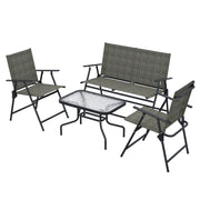 Outsunny - Outdoor 4 Pieces Patio Furniture Set, Garden Set with Two Foldable Armchairs, a Loveseat & Glass Top Table, Mixed Brown