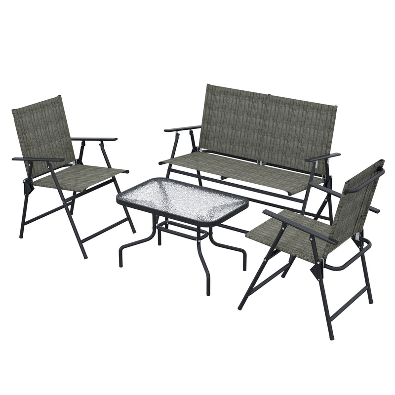 Outsunny - Outdoor 4 Pieces Patio Furniture Set, Garden Set with Two Foldable Armchairs, a Loveseat & Glass Top Table, Mixed Brown