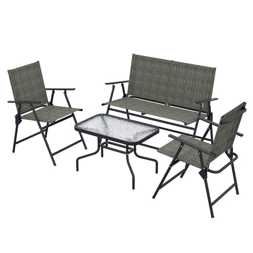 Outsunny - Outdoor 4 Pieces Patio Furniture Set, Garden Set with Two Foldable Armchairs, a Loveseat & Glass Top Table, Mixed Brown