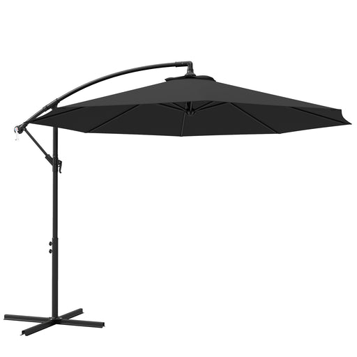 Outsunny - 9.7ft Offset Patio Umbrella Garden Hanging Parasol Banana Cantilever Umbrella with Base, Crank, Black