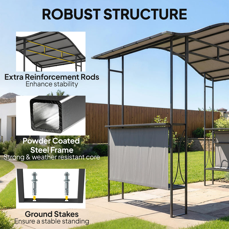 Outsunny - 8' x 5' Grill Gazebo Canopy, Outdoor BBQ Shelter with 2 Side Shelves, Dark Grey