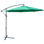 Outsunny - 10ft Offset Patio Umbrella with Base, Garden Hanging Parasol with Crank, Banana Cantilever Umbrella Sun Shade, Green