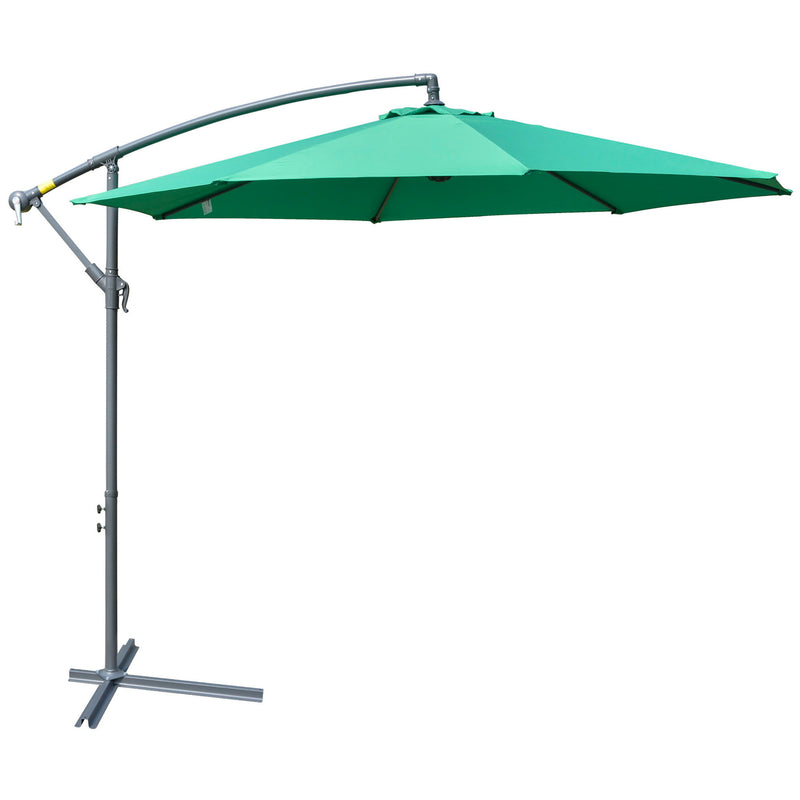 Outsunny - 10ft Offset Patio Umbrella with Base, Garden Hanging Parasol with Crank, Banana Cantilever Umbrella Sun Shade, Green