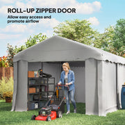13' x 10' Portable Shed, Outdoor Storage Shed Tent with Roll-up Zipper Door and Removable Sidewalls, Light Grey
