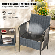 Outsunny - 3 Piece Wicker Patio Furniture Set, Outdoor Bistro Set, Side Pockets, Mesh Seat, 2 Tier Glass Table, Cushions, Black
