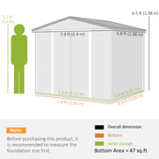 8' x 7' Outdoor Storage Shed, Galvanized Steel Metal Garden Shed with Lockable Doors, Floor Frame, Vents, Lock and Gloves for Backyard, Lawn, Patio, Teak