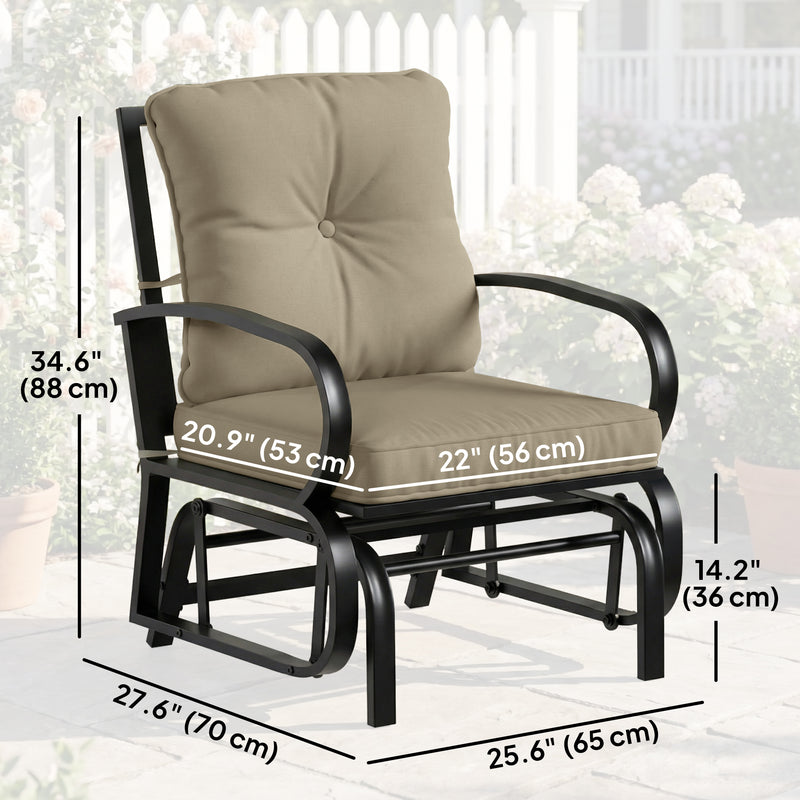 Outsunny - Patio Glider, Outdoor Glider Chair with Cushions, Steel Frame, Curved Armrests, Beige