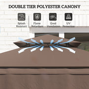 Outsunny - 8' x 7.6' Grill Gazebo, Double Tiered Barbecue Grill Gazebo Shelter w/ Side Awning, 2 Side Shelves, 6 Hooks, Brown