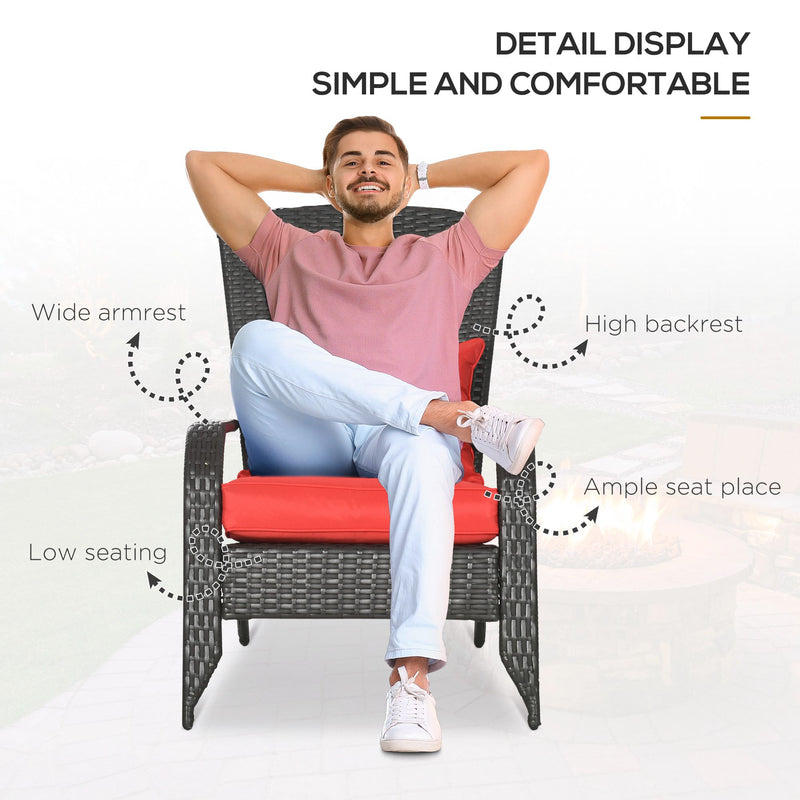 Outsunny - Patio Wicker Adirondack Chair, Outdoor Rattan Muskoka Chair with Cushions for Patio, Garden, Backyard, Red