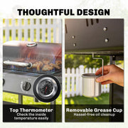 Outsunny - 2-Burner Propane Gas Grill, 18000 BTU BBQ Grill with Wheels, Warming Rack, Shelf, Thermometer, Grease Cup, Black