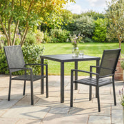 Outsunny - Stackable Patio Chairs Set of 2, Outdoor Dining Chairs with Faux Wicker Steel Mesh Back, Slatted Seat, Armrests, Black