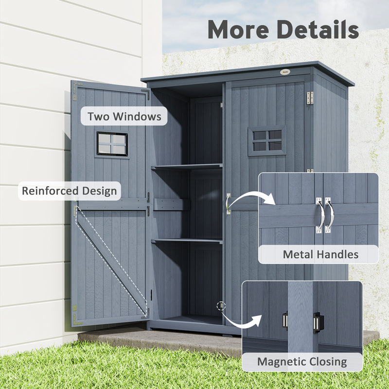 4x1.5ft Wooden Garden Storage Shed, Outdoor Tool Cabinet Organizer with Windows and Double Door, Dark Grey