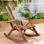 Outsunny - Wooden Outdoor Rocking Chair, Oversized Adirondack Patio Rocker with High Back and Slatted Seat, Carbonized