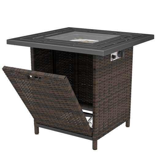 Outsunny - Propane Fire Pit Table, 28 Inch 40,000 BTU Square Rattan Fire Table with Lava Rock, Pulse-Ignition Wicker Gas Fire Pit