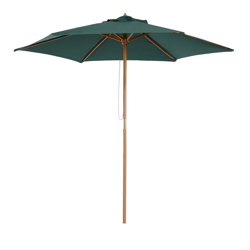 Outsunny - 8FT Wood Market Umbrella Patio Umbrella Round Garden Parasol Canopy with Bamboo Ribs and Top Vent, Dark Green