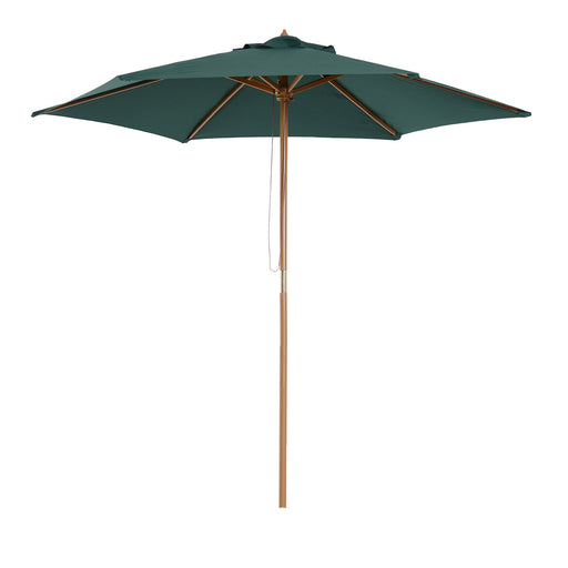 Outsunny - 8FT Wood Market Umbrella Patio Umbrella Round Garden Parasol Canopy with Bamboo Ribs and Top Vent, Dark Green