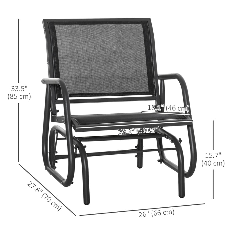 Outsunny - Patio Glider Set of 2 Outdoor Glider Chair with Breathable Mesh Seat & Backrest, Armrests and Metal Frame, Black