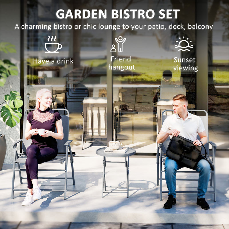 Outsunny - 3 Pieces Outdoor Bistro Set, Folding Patio Table and Chairs with Tempered Glass Tabletop for Garden, Deck & Backyard