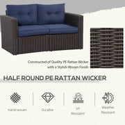Outsunny - 2 Pieces Patio Furniture Set Outdoor Loveseat Wicker Corner Sofa Set Outdoor Freely Combination PE Rattan Furniture, W/ Curved Armrests & Padded Cushion for Balcony, Garden, Lawn, Dark Blue
