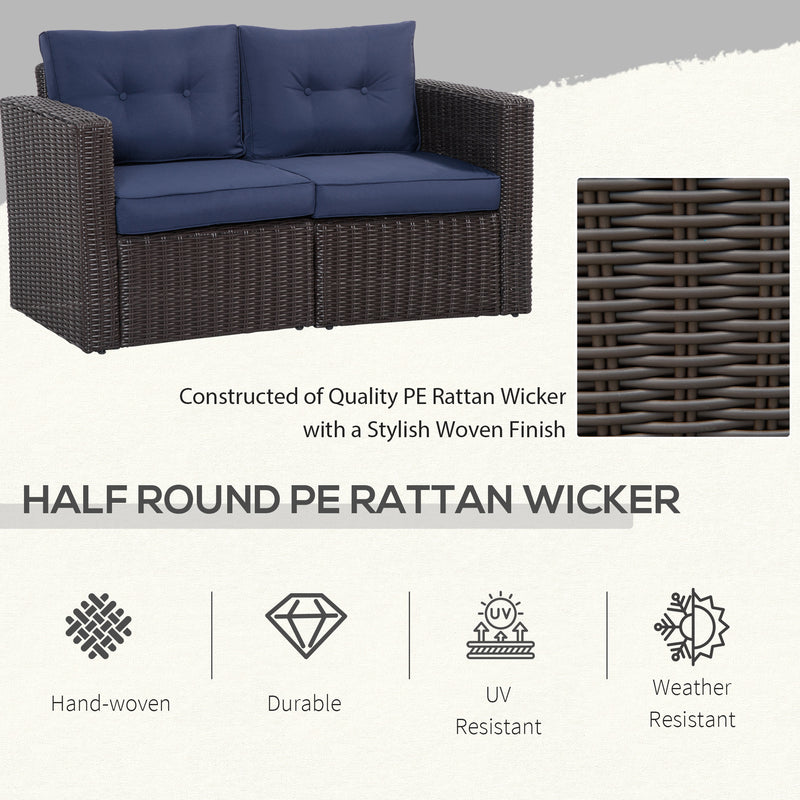 Outsunny - 2 Pieces Patio Furniture Set Outdoor Loveseat Wicker Corner Sofa Set Outdoor Freely Combination PE Rattan Furniture, W/ Curved Armrests & Padded Cushion for Balcony, Garden, Lawn, Dark Blue