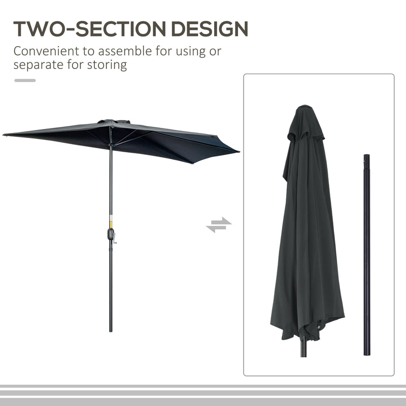 Outsunny - 9.8ft Half Umbrella Semi Round Patio Parasol with Crank Handle, Top Vent for Garden, Balcony - NO BASE INCLUDED, Black — 84D-008V00BK
