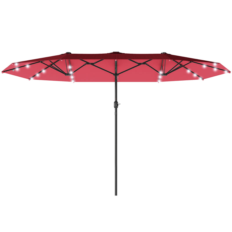 Outsunny - 173.2" Double-Sided Sun Umbrella Garden Parasol Patio Sun Shade Outdoor with LED Solar Light, No Base Included, Wine Red — 84D-106WR