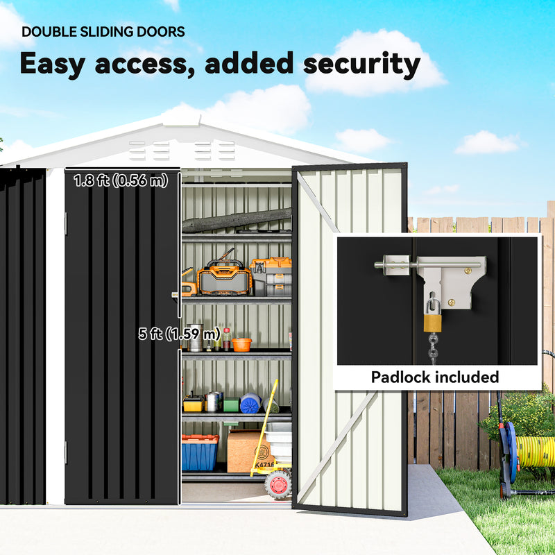 6.5' x 4' Outdoor Storage Shed, Metal Garden Shed with Lockable Double Doors, 4 Vents, Dark Grey