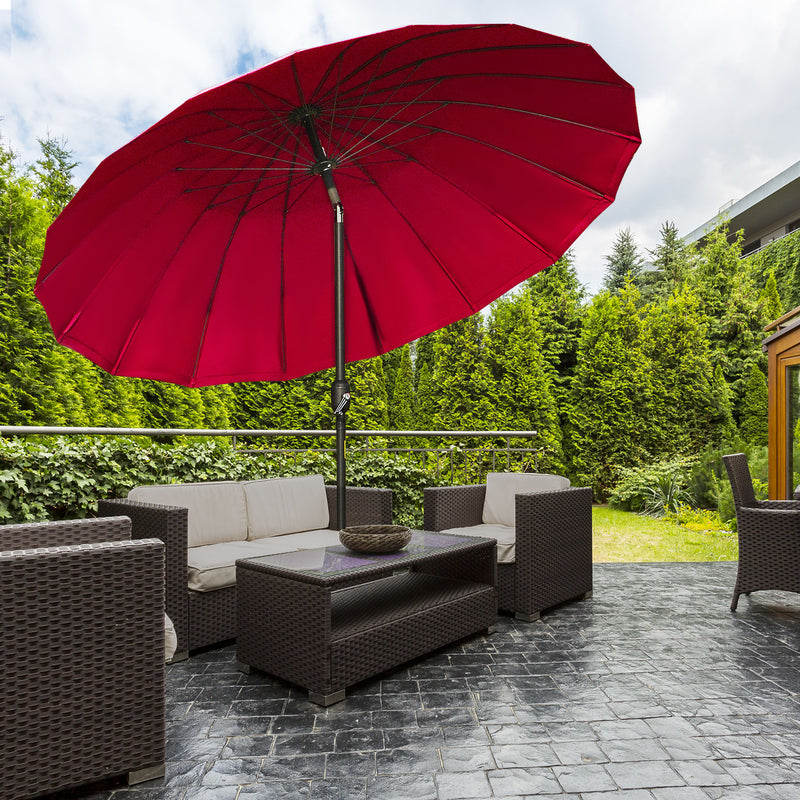 Outsunny - 8ft Shanghai Garden Parasol Umbrella with Crank & Tilt, Adjustable Outdoor Sun Shade, Wine Red — 84D-103WR