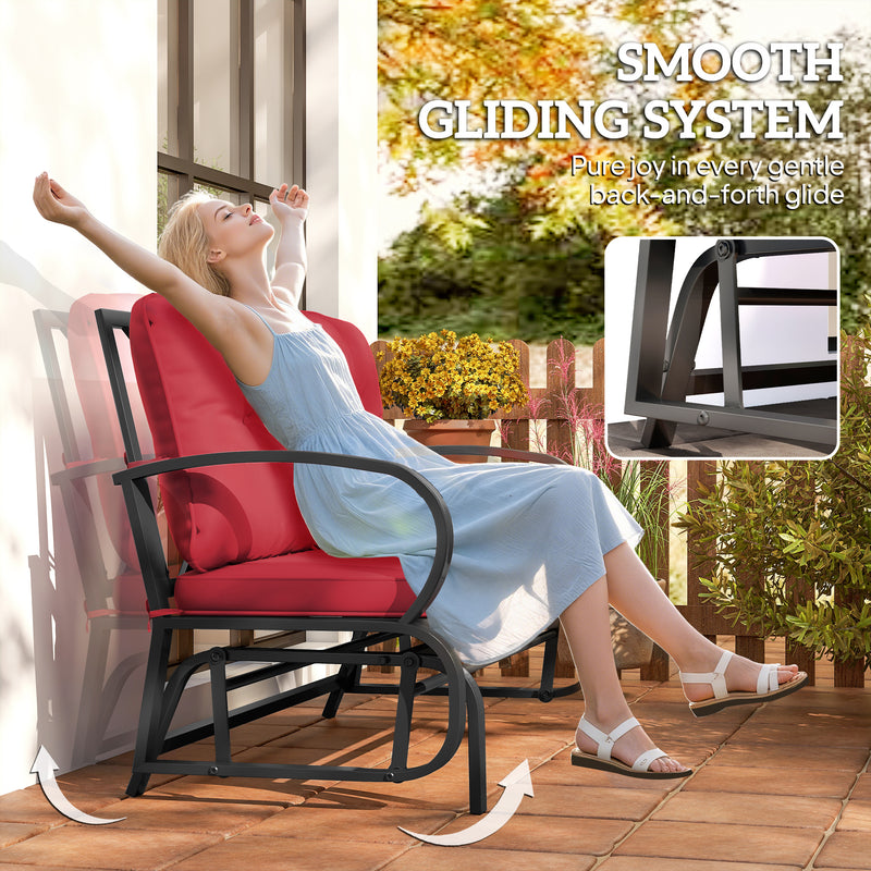 Outsunny - 2-Person Outdoor Glider Chair, Patio Double Rocking Loveseat with Steel Frame and Cushions for Backyard, Garden and Porch, Red