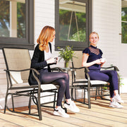 Outsunny - Double Patio Glider Chair with Glass Top Center Table, Outdoor Glider Loveseat with High Back, All Weather Breathable Mesh Fabric for Garden, Backyard, Deck, Light Brown