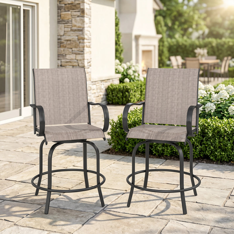 Outsunny - Outdoor Bar Stools Set of 2, 360° Swivel Bar Height Chairs, 26.8" x 29.5" x 48.4", Tan