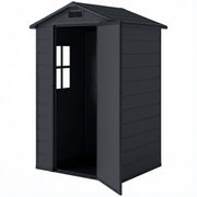 4' x 3' Plastic Garden Shed with Floor, Outdoor Small Shed with Lockable Door, Window and Vent, Dark Grey