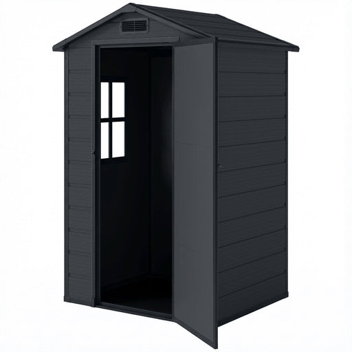4' x 3' Plastic Garden Shed with Floor, Outdoor Small Shed with Lockable Door, Window and Vent, Dark Grey