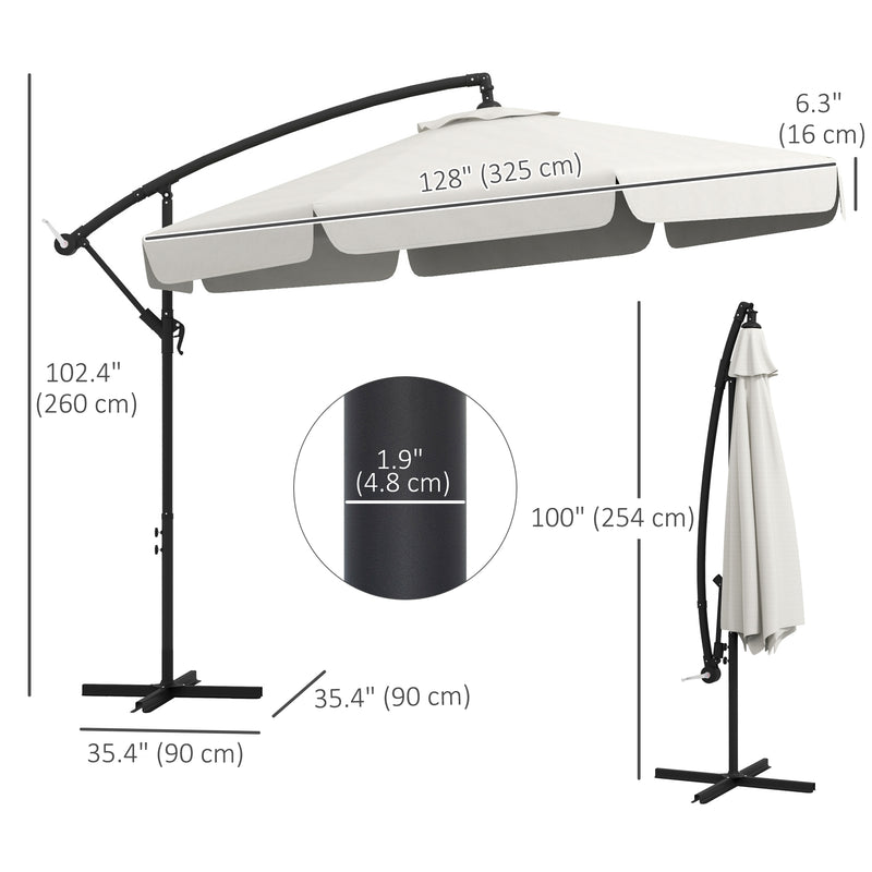 11 FT Cantilever Patio Umbrella Offset Parasol with Cross Base and 8 Ribs for Garden, Cream White