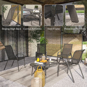 Outsunny - Set of 4 Outdoor Dining Chairs, Stackable Lawn Chairs with High Back, Breathable Mesh Seat for Garden Porch, Black
