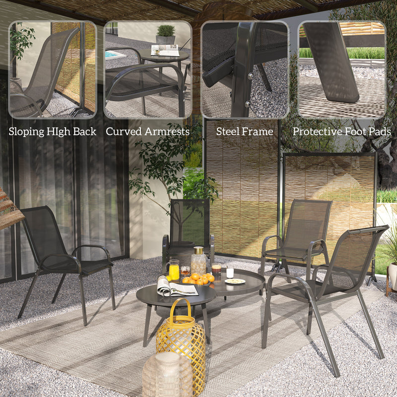 Outsunny - Set of 4 Outdoor Dining Chairs, Stackable Lawn Chairs with High Back, Breathable Mesh Seat for Garden Porch, Black