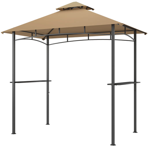 Outsunny - 8' x 5' BBQ Grill Gazebo Tent with Double Tiered Canopy for Outdoor Sun Shade, Khaki