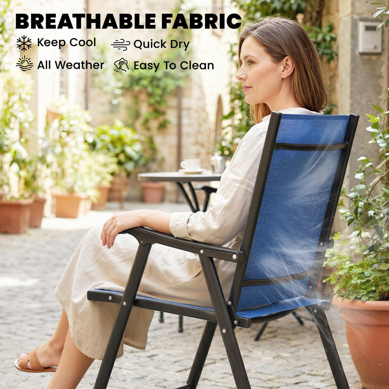 Outsunny - Folding Patio Chairs Set of 4, High Back Outdoor Dining Chairs with Breathable Mesh Seat for Lawn, Deck, Blue