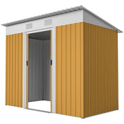 7' x 4' Outdoor Storage Shed, Metal Garden Tool Storage House Organizer with Lockable Sliding Doors and Vents for Backyard Patio Lawn, Yellow