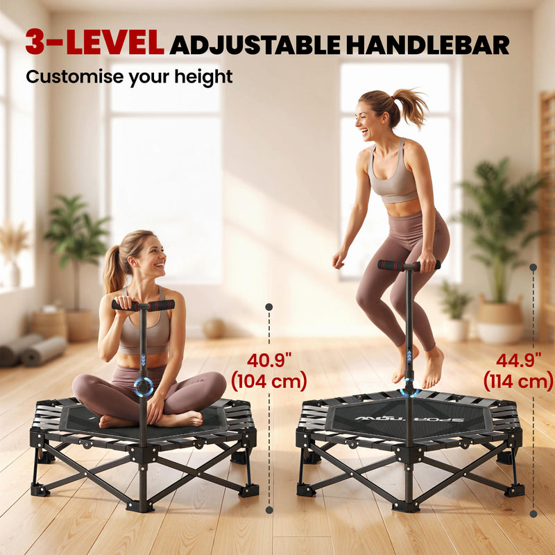 Soozier 42" Foldable Mini Trampoline, One-Step Fold Rebounder Trampoline with Adjustable Foam Handle for Indoor Outdoor Workout