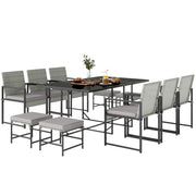 Outsunny - 11 Pieces Wicker Patio Dining Set, Rattan Outdoor Furniture Set with 6 Armchairs, 4 Stools, Light Grey