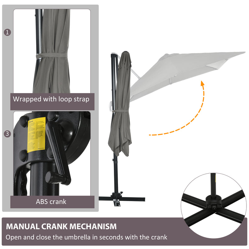 Outsunny - 8' x 8' Square Patio Hanging Offset Umbrella with 360° Rotation, Aluminum Outdoor Cantilever Market Parasol, Light Grey — 84D-051V00LG