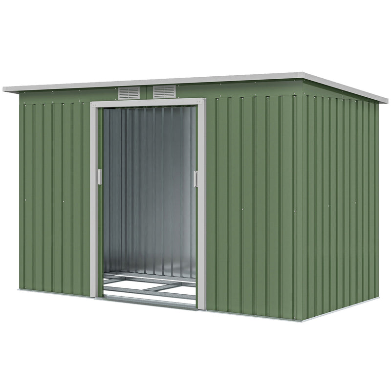 9' x 4' Garden Metal Storage Shed Outdoor Equipment Tool Box with Foundation Kit, Ventilation & Doors, Light Green