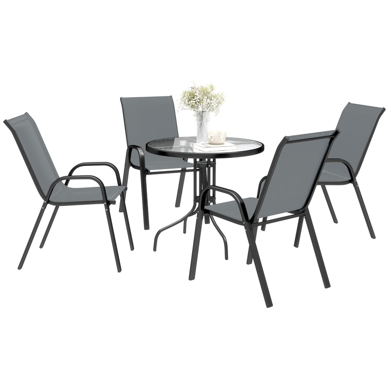 Outsunny - Five-Piece Steel Patio Set, with Glass-Top Table - Dark Grey