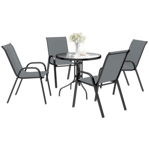 Outsunny - Five-Piece Steel Patio Set, with Glass-Top Table - Dark Grey