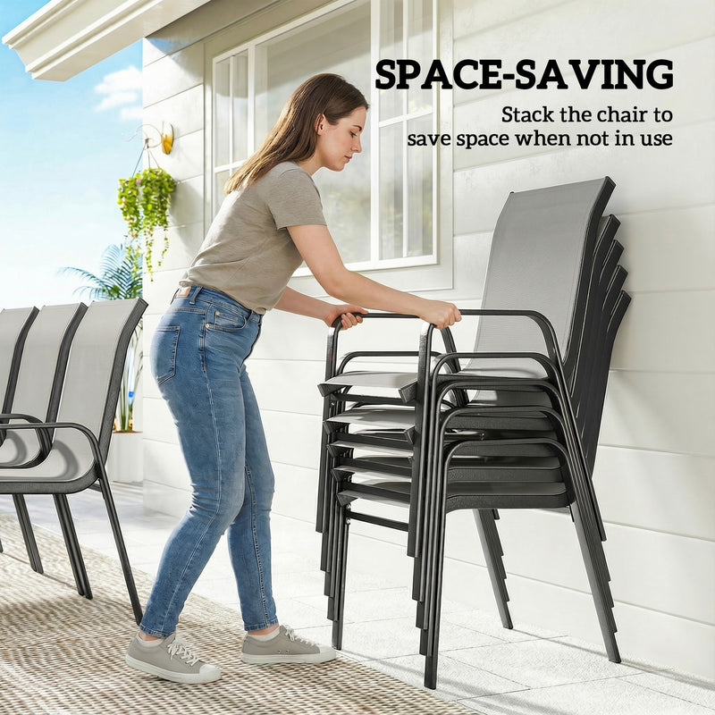 Outsunny - 9 Pieces Patio Set with Stackable Chairs, Patio Dining Set with Glass Top for Garden, Patio, Backyard, Light Grey