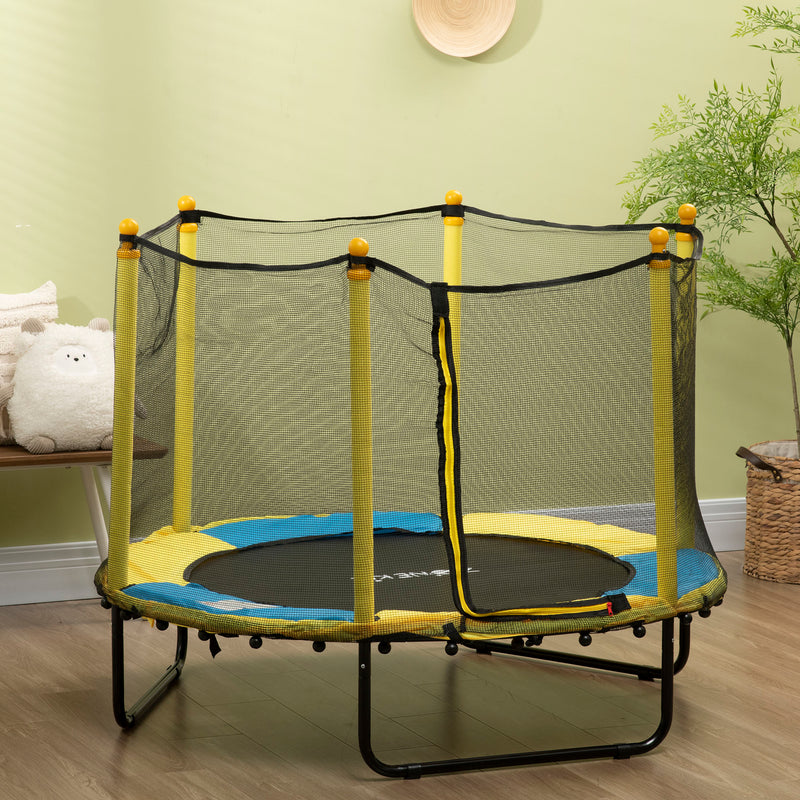 Qaba 4.6FT Trampoline for Kids with Enclosure Net for Ages 3-6, Indoor Outdoor Use, Yellow
