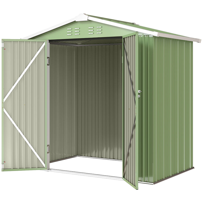 6.5' x 4' Outdoor Storage Shed, Metal Garden Shed with Lockable Double Doors, 4 Vents, Light Green