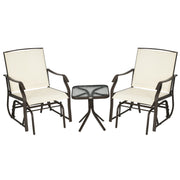 Outsunny - 3 Piece Patio Glider Set Outdoor Gliders with Breathable Mesh Seat, Glass Top Table for Garden, Yard, Cream White