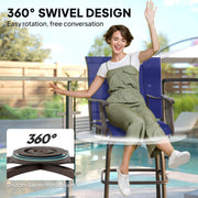 Outsunny - Outdoor Bar Stools Set of 2, Swivel Bar Height Chairs with High Back, Curved Armrests and Steel Frame, Navy Blue